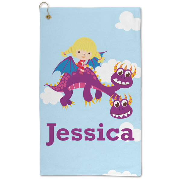 Custom Girl Flying on a Dragon Microfiber Golf Towel - Large (Personalized)