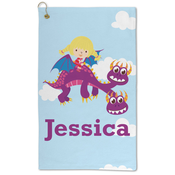 Custom Girl Flying on a Dragon Microfiber Golf Towel (Personalized)