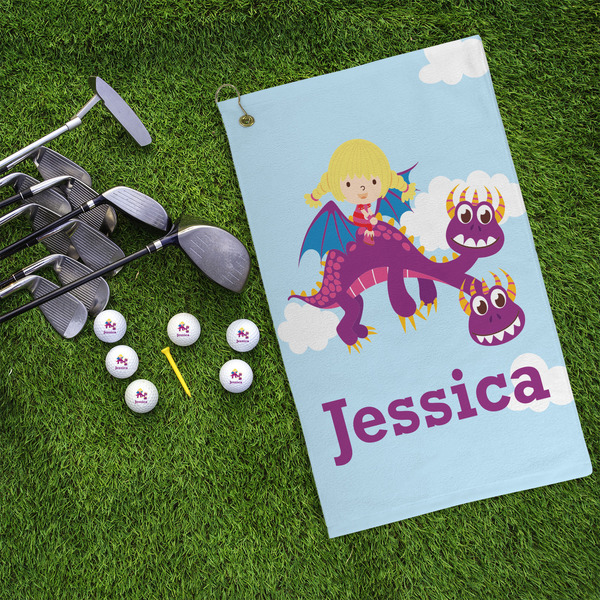 Girl Flying on a Dragon Microfiber Golf Towels - LIFESTYLE