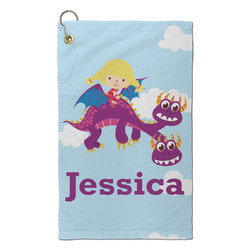 Girl Flying on a Dragon Microfiber Golf Towel - Small (Personalized)