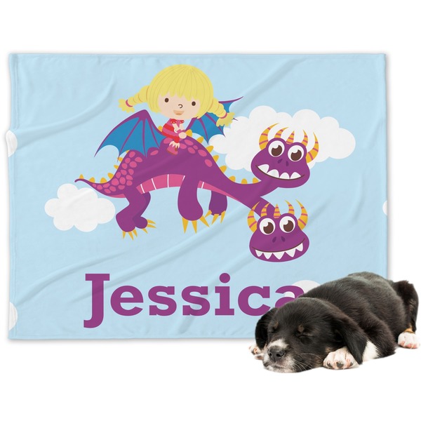 Custom Girl Flying on a Dragon Dog Blanket - Large (Personalized)