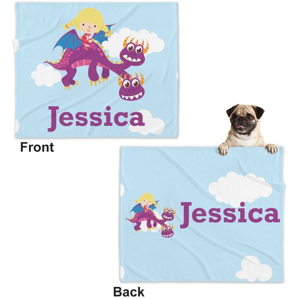 Girl Flying on a Dragon Microfleece Dog Blanket - Large- Front & Back