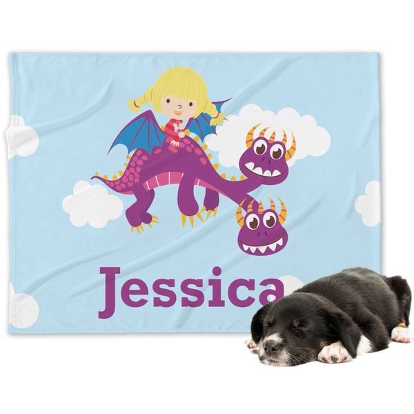 Custom Girl Flying on a Dragon Dog Blanket (Personalized)