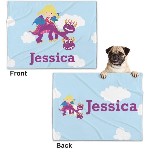 Girl Flying on a Dragon Microfleece Dog Blanket - Regular - Front & Back