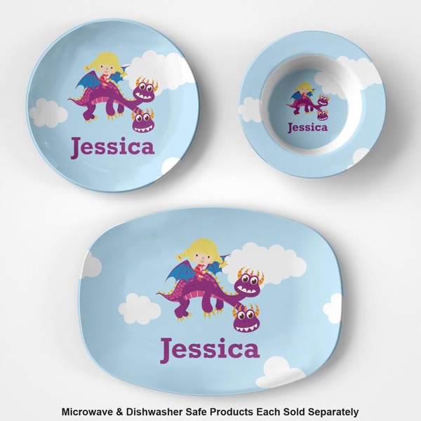 Girl Flying on a Dragon Microwave & Dishwasher Safe CP Plastic Dishware - Group