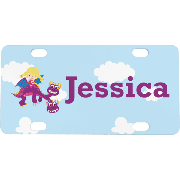 Custom Girl Flying on a Dragon Mini / Bicycle License Plate (4 Holes) (Personalized)