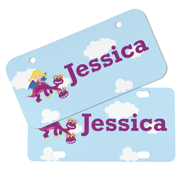 Girl Flying on a Dragon Mini License Plates - MAIN (4 and 2 Holes)