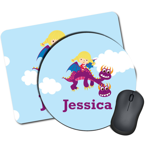 Custom Girl Flying on a Dragon Mouse Pad (Personalized)