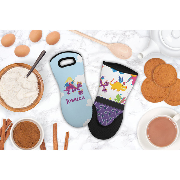 Girl Flying on a Dragon Neoprene Oven Mitt - Lifestyle Image