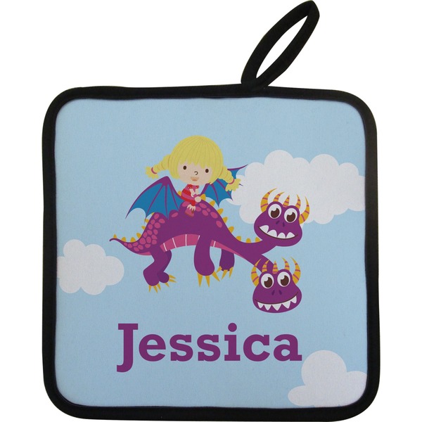 Custom Girl Flying on a Dragon Pot Holder w/ Name or Text