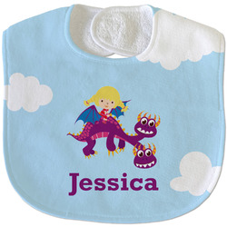 Girl Flying on a Dragon Velour Baby Bib w/ Name or Text