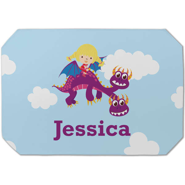 Custom Girl Flying on a Dragon Dining Table Mat - Octagon (Single-Sided) w/ Name or Text