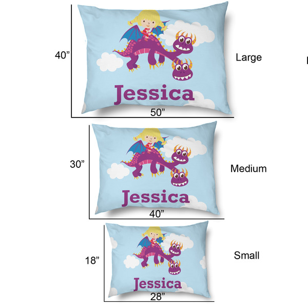 Girl Flying on a Dragon Outdoor Dog Beds - SIZE CHART
