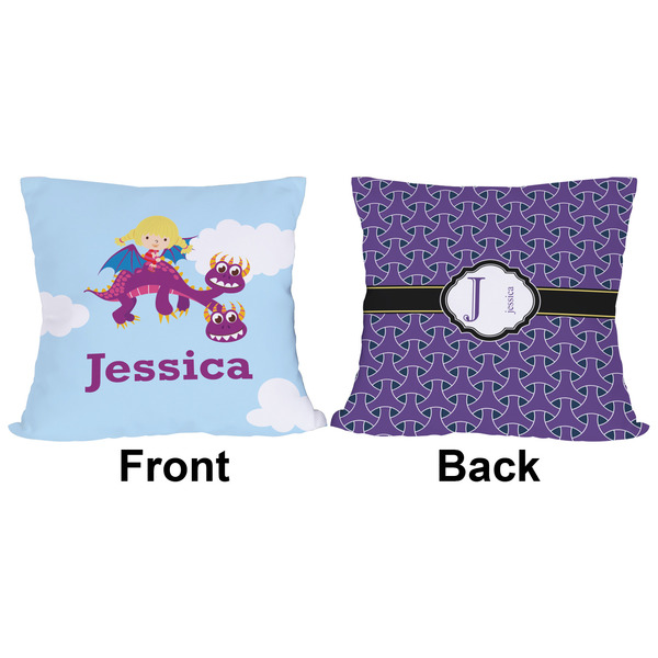 Girl Flying on a Dragon Outdoor Pillow - 16x16
