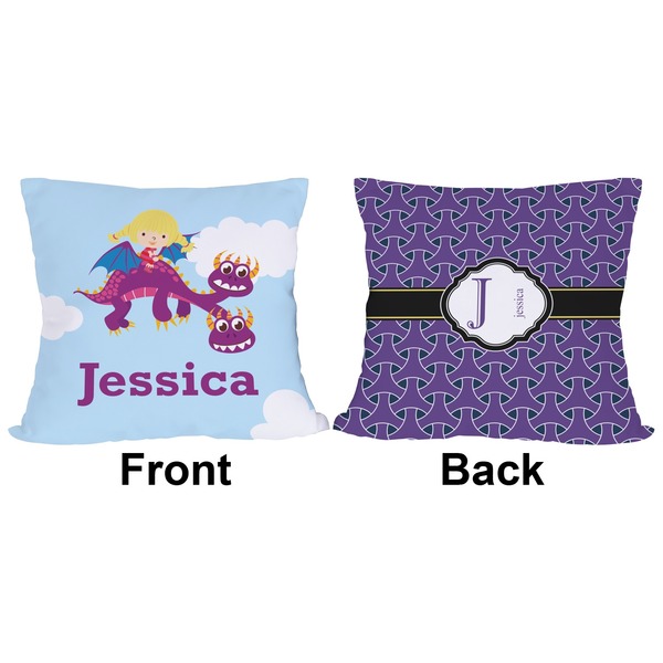 Girl Flying on a Dragon Outdoor Pillow - 18x18