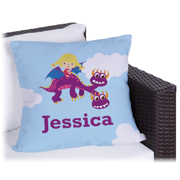 Custom Girl Flying on a Dragon Outdoor Pillow (Personalized)
