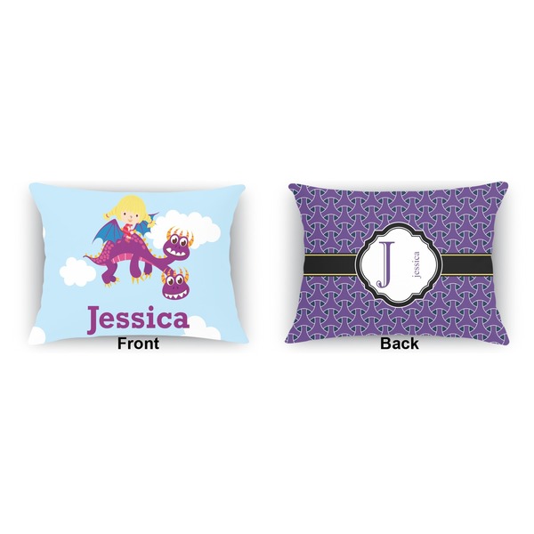 Girl Flying on a Dragon  Outdoor Rectangular Throw Pillow (Front and Back)