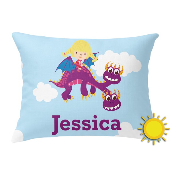 Custom Girl Flying on a Dragon Outdoor Throw Pillow (Rectangular) (Personalized)