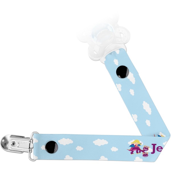 Custom Girl Flying on a Dragon Pacifier Clip (Personalized)