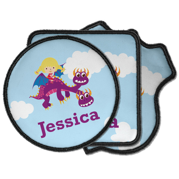 Custom Girl Flying on a Dragon Iron on Patches (Personalized)