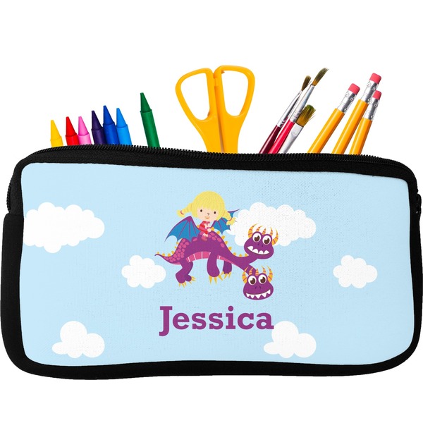 Custom Girl Flying on a Dragon Neoprene Pencil Case (Personalized)