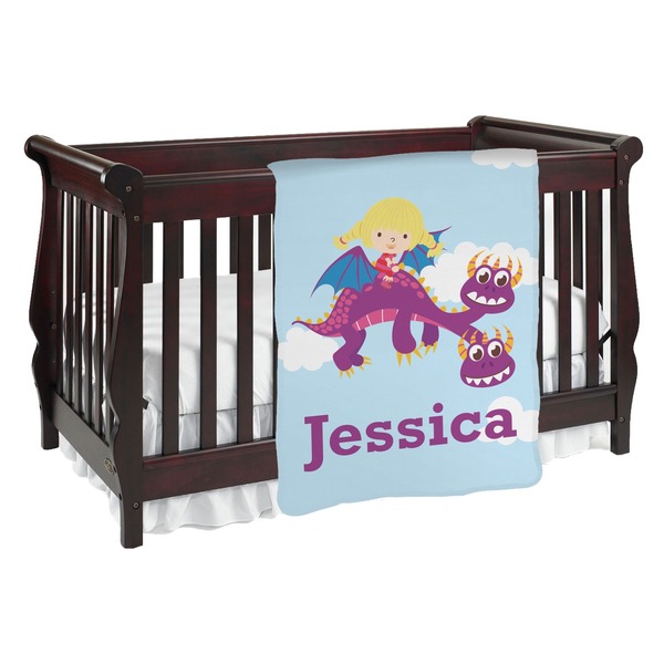 Custom Girl Flying on a Dragon Baby Blanket (Double Sided) (Personalized)