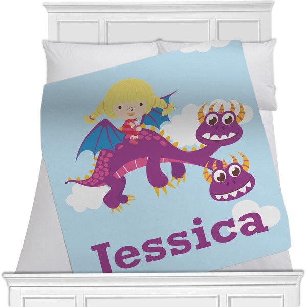 Custom Girl Flying on a Dragon Minky Blanket (Personalized)