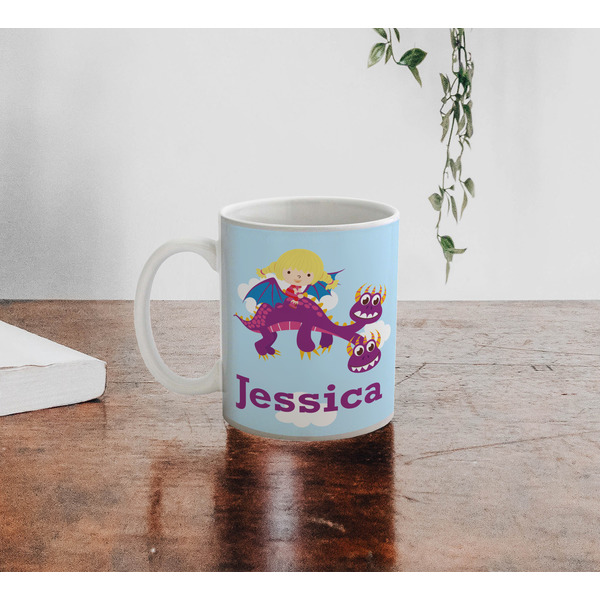 Girl Flying on a Dragon Personalized Coffee Mug - Lifestyle