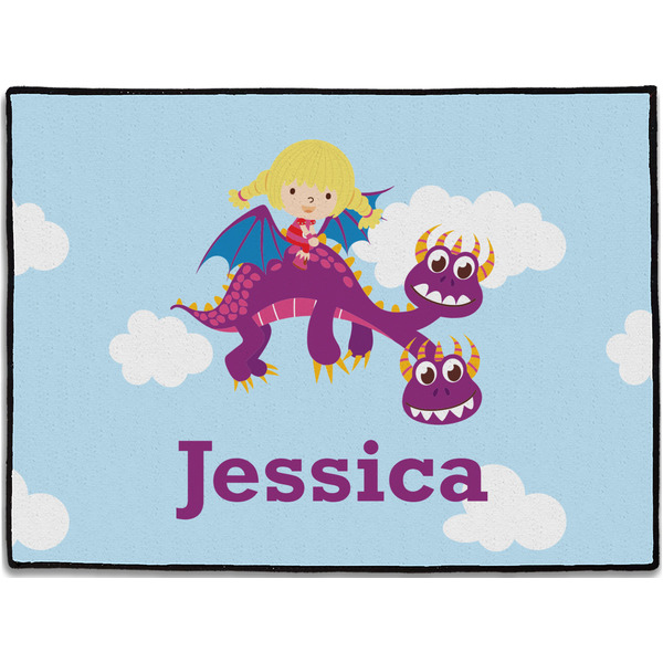 Custom Girl Flying on a Dragon Door Mat - 24"x18" (Personalized)