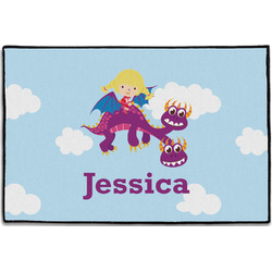 Girl Flying on a Dragon Door Mat - 36"x24" (Personalized)