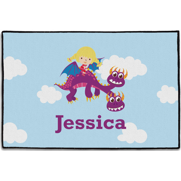 Custom Girl Flying on a Dragon Door Mat - 36"x24" (Personalized)