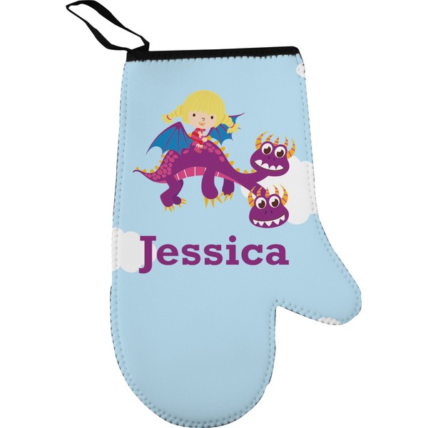 Custom Girl Flying on a Dragon Oven Mitt (Personalized)