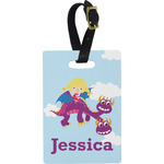 Girl Flying on a Dragon Plastic Luggage Tag - Rectangular w/ Name or Text