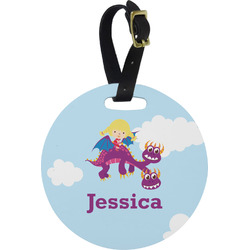 Girl Flying on a Dragon Plastic Luggage Tag - Round (Personalized)
