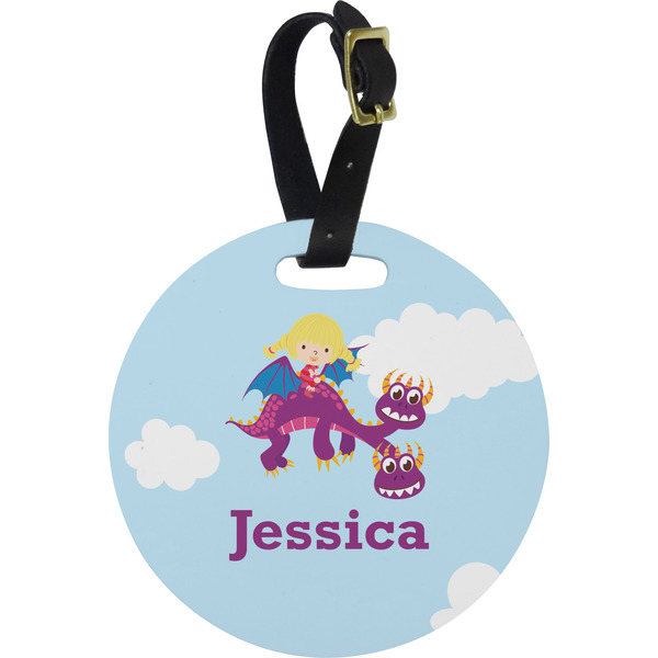 Custom Girl Flying on a Dragon Plastic Luggage Tag - Round (Personalized)