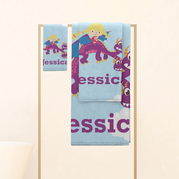 Girl Flying on a Dragon Personalized Towel Set