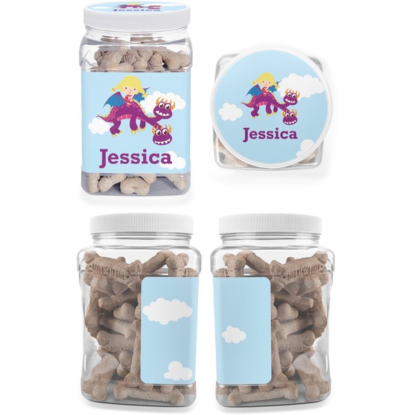 Girl Flying on a Dragon Pet Treat Jar - Multiple Angles