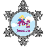 Girl Flying on a Dragon Vintage Snowflake Ornament (Personalized)