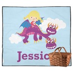 Girl Flying on a Dragon Outdoor Picnic Blanket (Personalized)