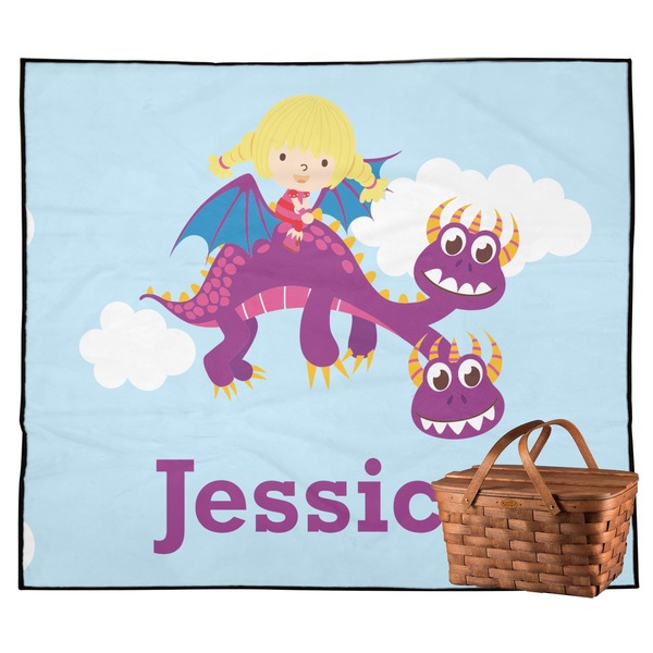 Custom Girl Flying on a Dragon Outdoor Picnic Blanket (Personalized)