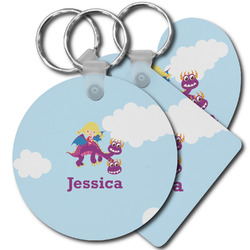 Girl Flying on a Dragon Plastic Keychain (Personalized)