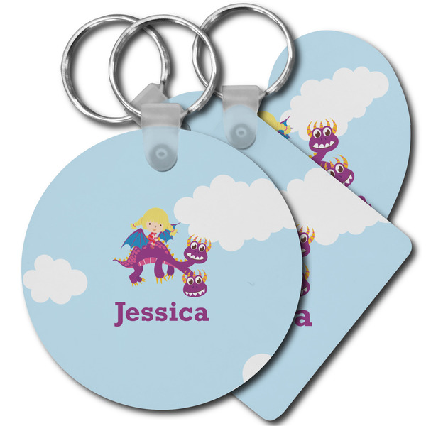 Custom Girl Flying on a Dragon Plastic Keychain (Personalized)