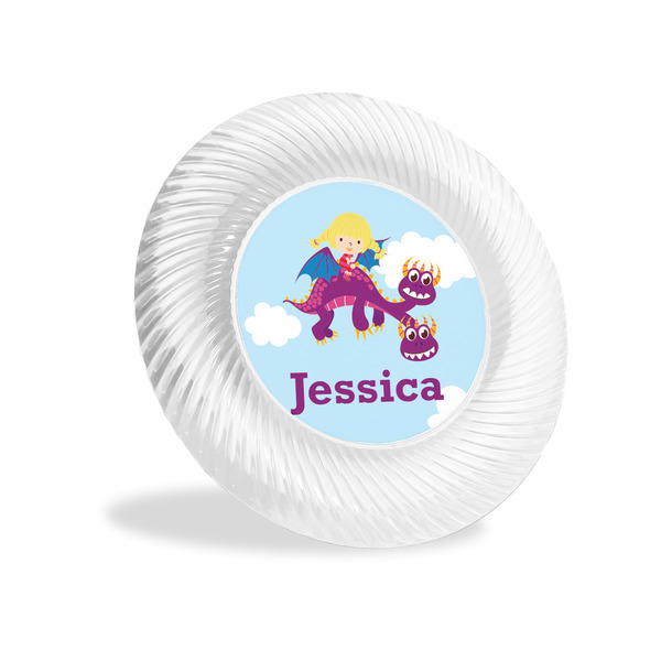 Custom Girl Flying on a Dragon Plastic Party Appetizer & Dessert Plates - 6" (Personalized)