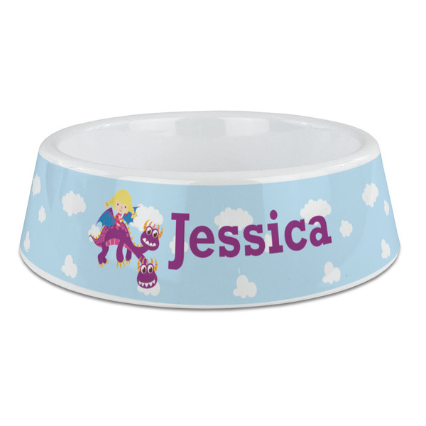 Custom Girl Flying on a Dragon Plastic Dog Bowl - Large (Personalized)