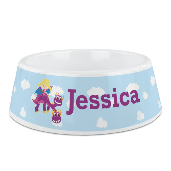 Custom Girl Flying on a Dragon Plastic Dog Bowl (Personalized)