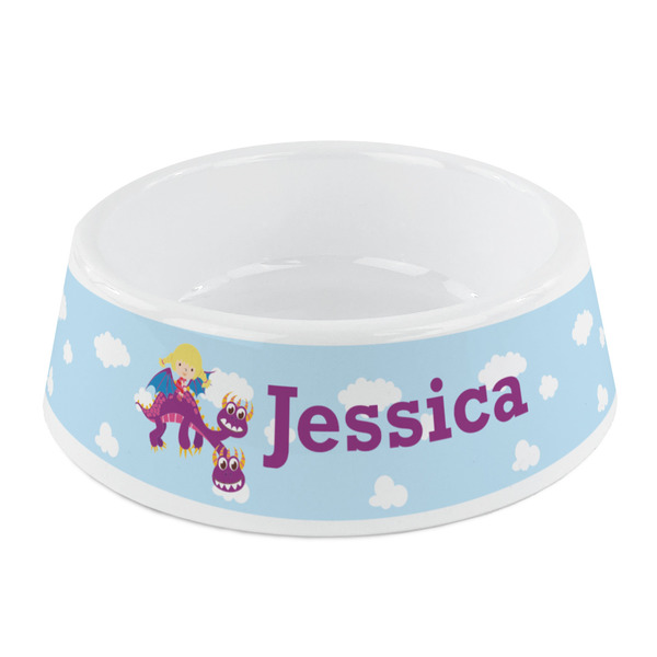 Custom Girl Flying on a Dragon Plastic Dog Bowl - Small (Personalized)