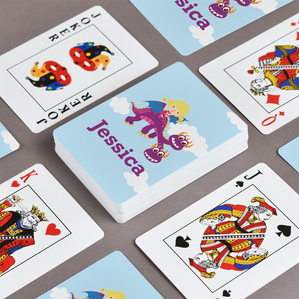Girl Flying on a Dragon Playing Cards - Front & Back View
