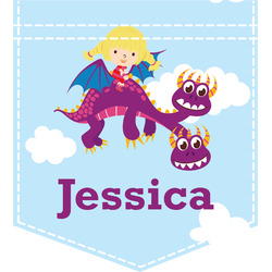 Girl Flying on a Dragon Iron On Faux Pocket (Personalized)