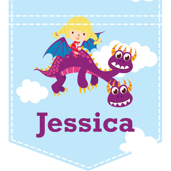 Custom Girl Flying on a Dragon Iron On Faux Pocket (Personalized)