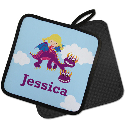 Girl Flying on a Dragon Pot Holder w/ Name or Text